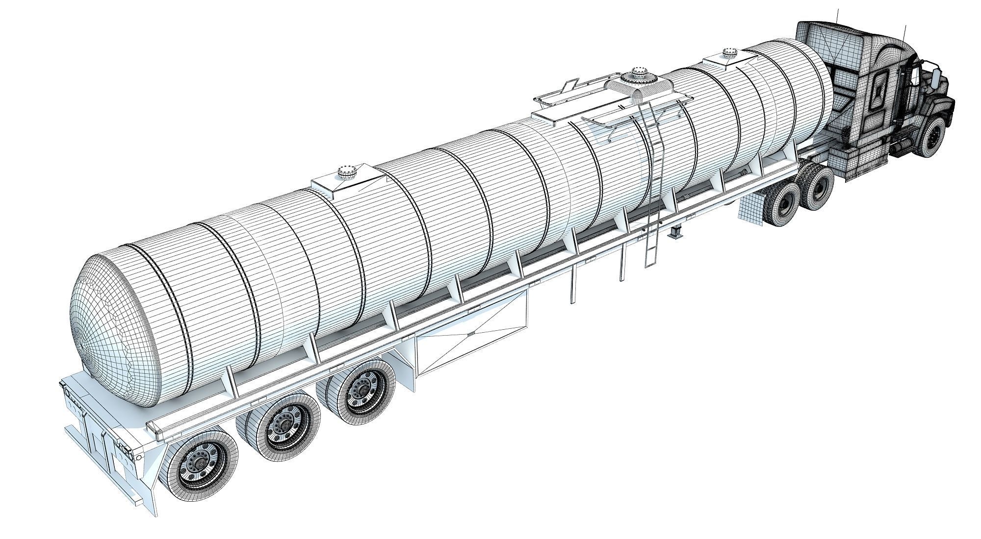 White Truck with Semi Trailer Tank 3D model_15