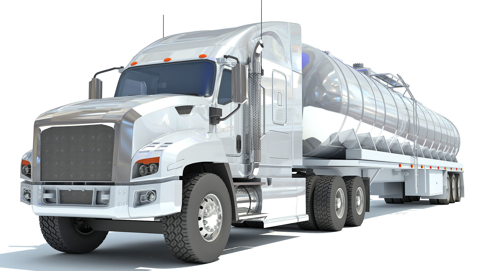 White Truck with Semi Trailer Tank 3D model_8
