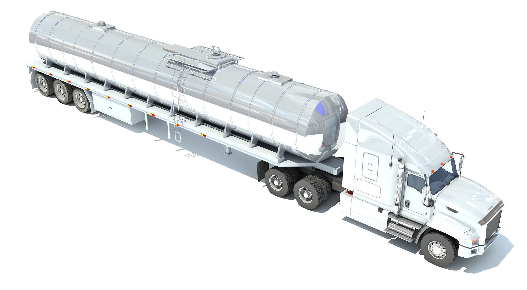 White Truck with Semi Trailer Tank 3D model_7
