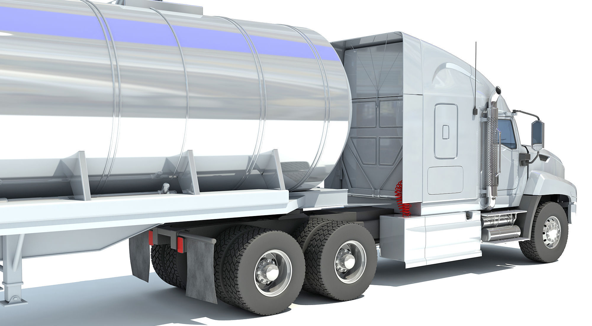 White Truck with Semi Trailer Tank 3D model_11