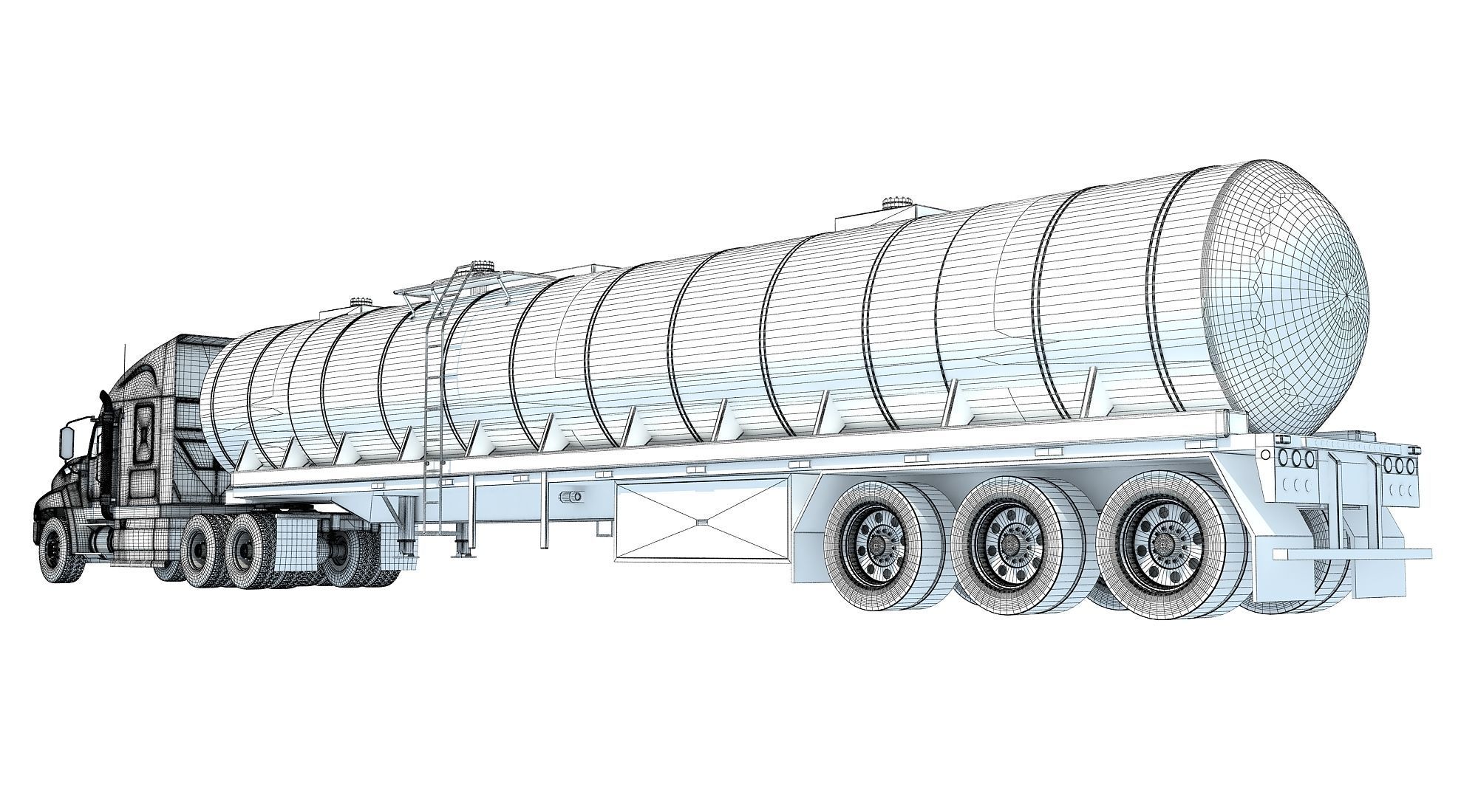 White Truck with Semi Trailer Tank 3D model_13