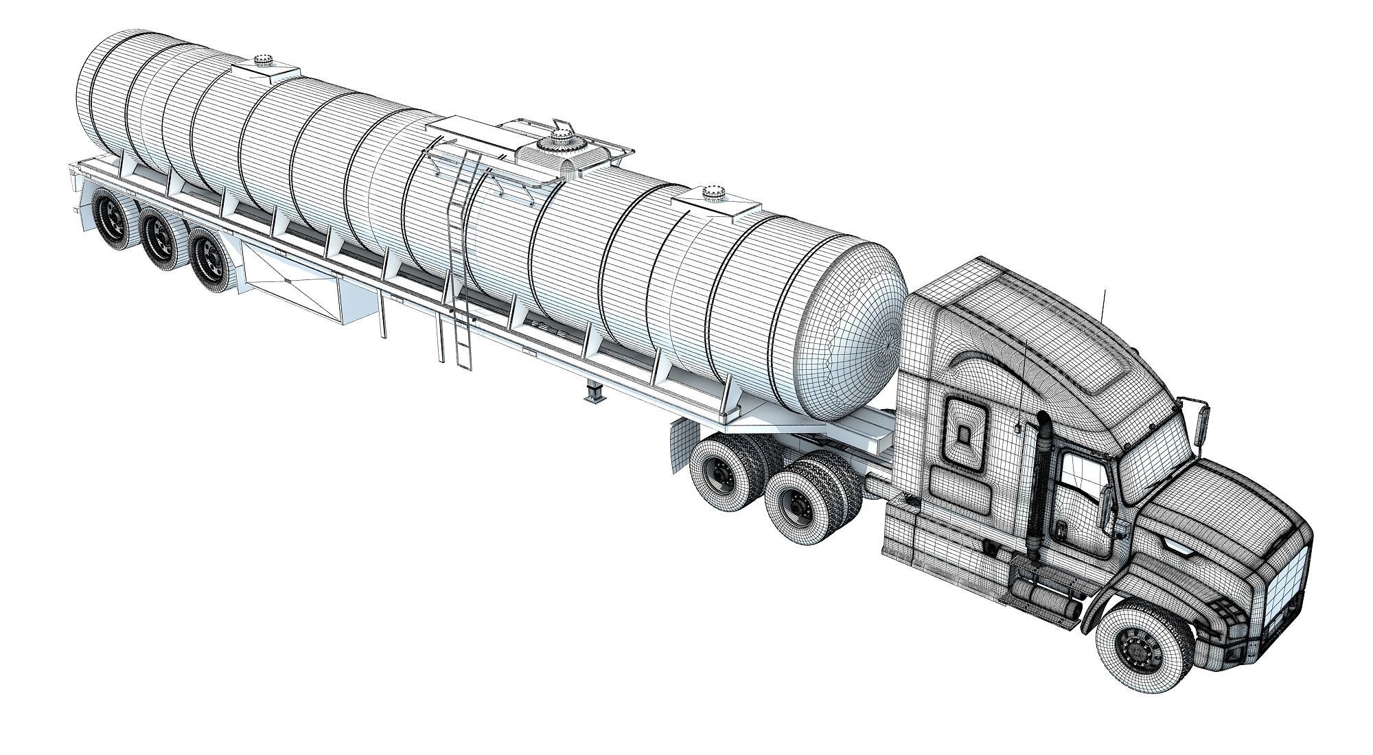 White Truck with Semi Trailer Tank 3D model_14
