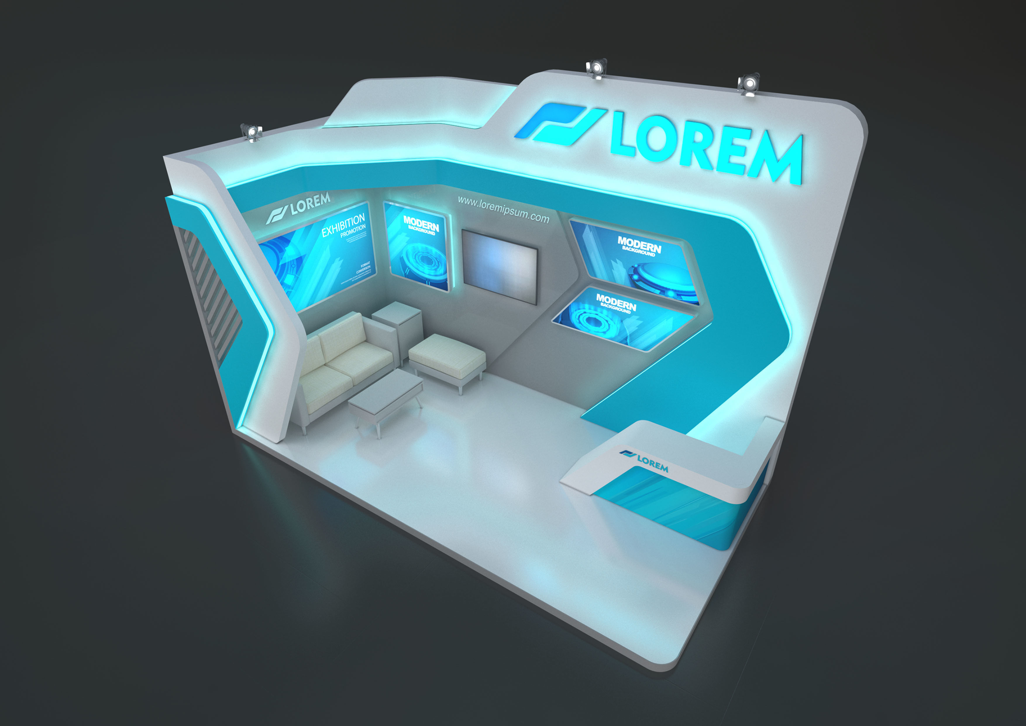 EXHIBITION STAND MZY 18 sqm 3D model_2