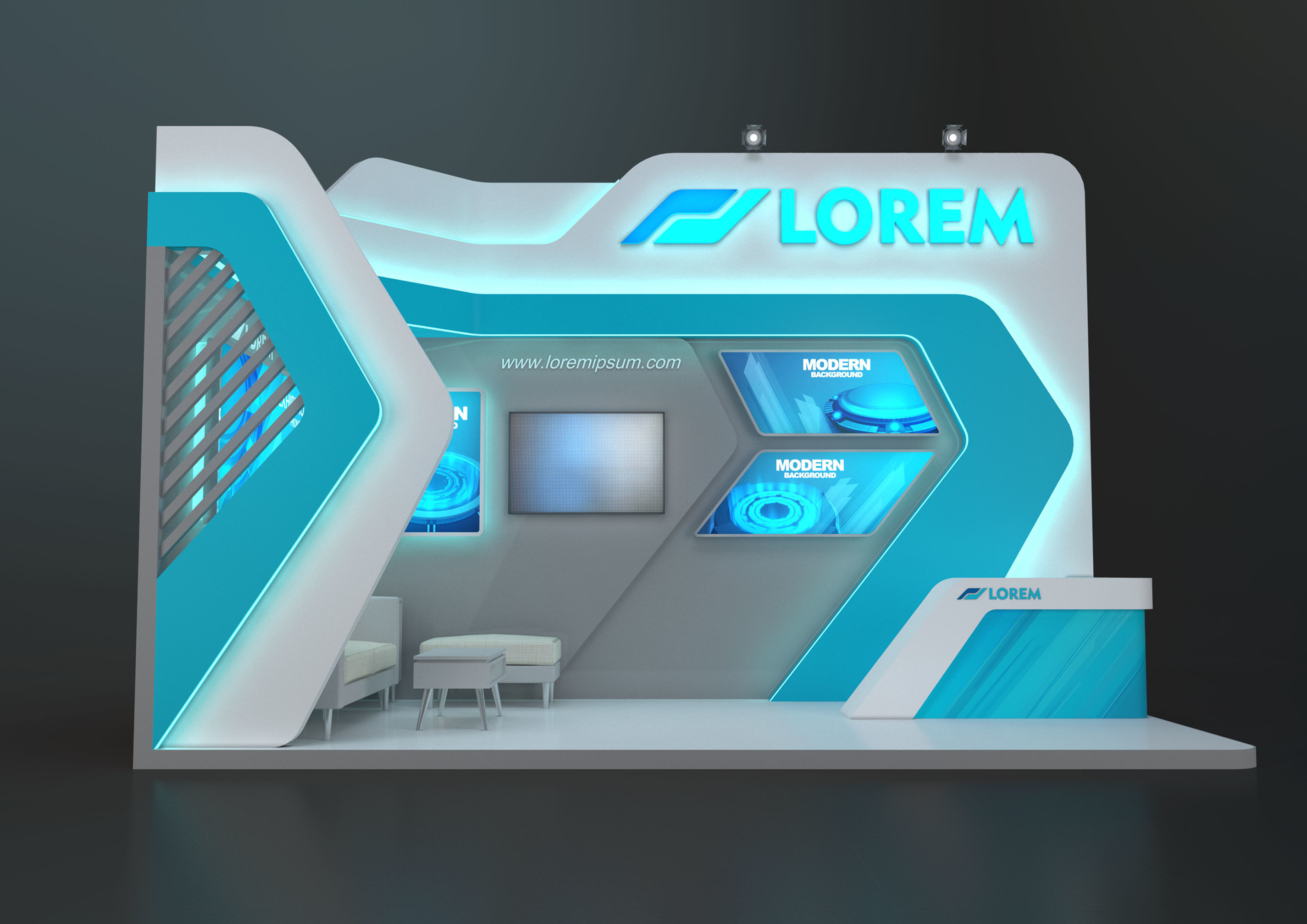 EXHIBITION STAND MZY 18 sqm 3D model_1