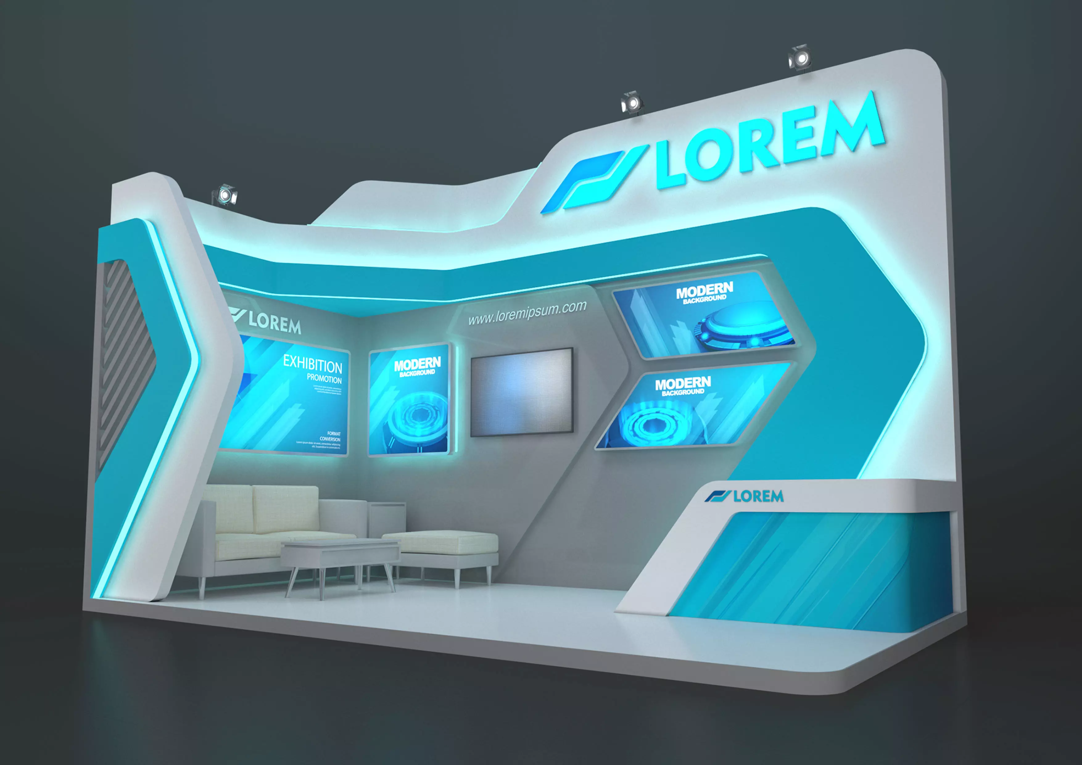 EXHIBITION STAND MZY 18 sqm 3D model_0