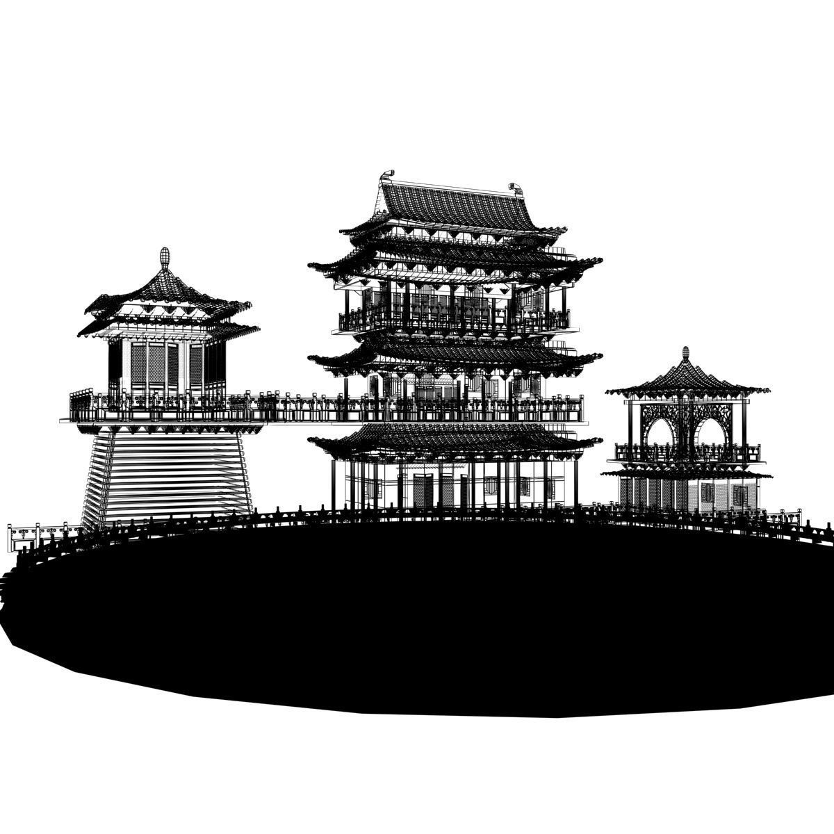 Chinese ancient icy sculpture Pavilion 3D model_5