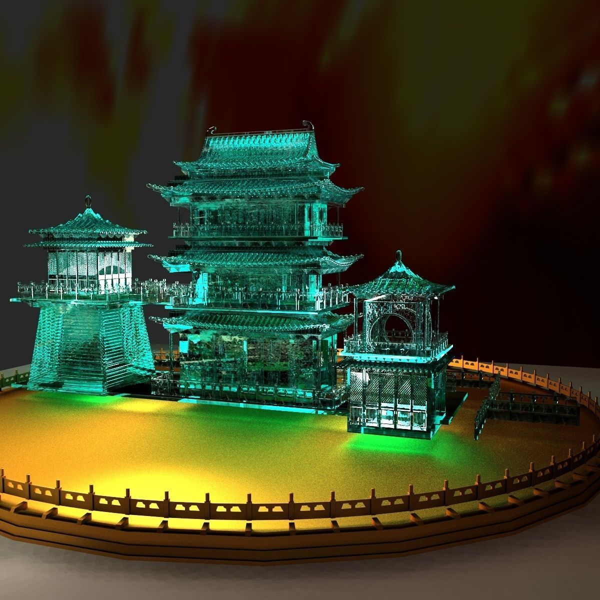 Chinese ancient icy sculpture Pavilion 3D model_1