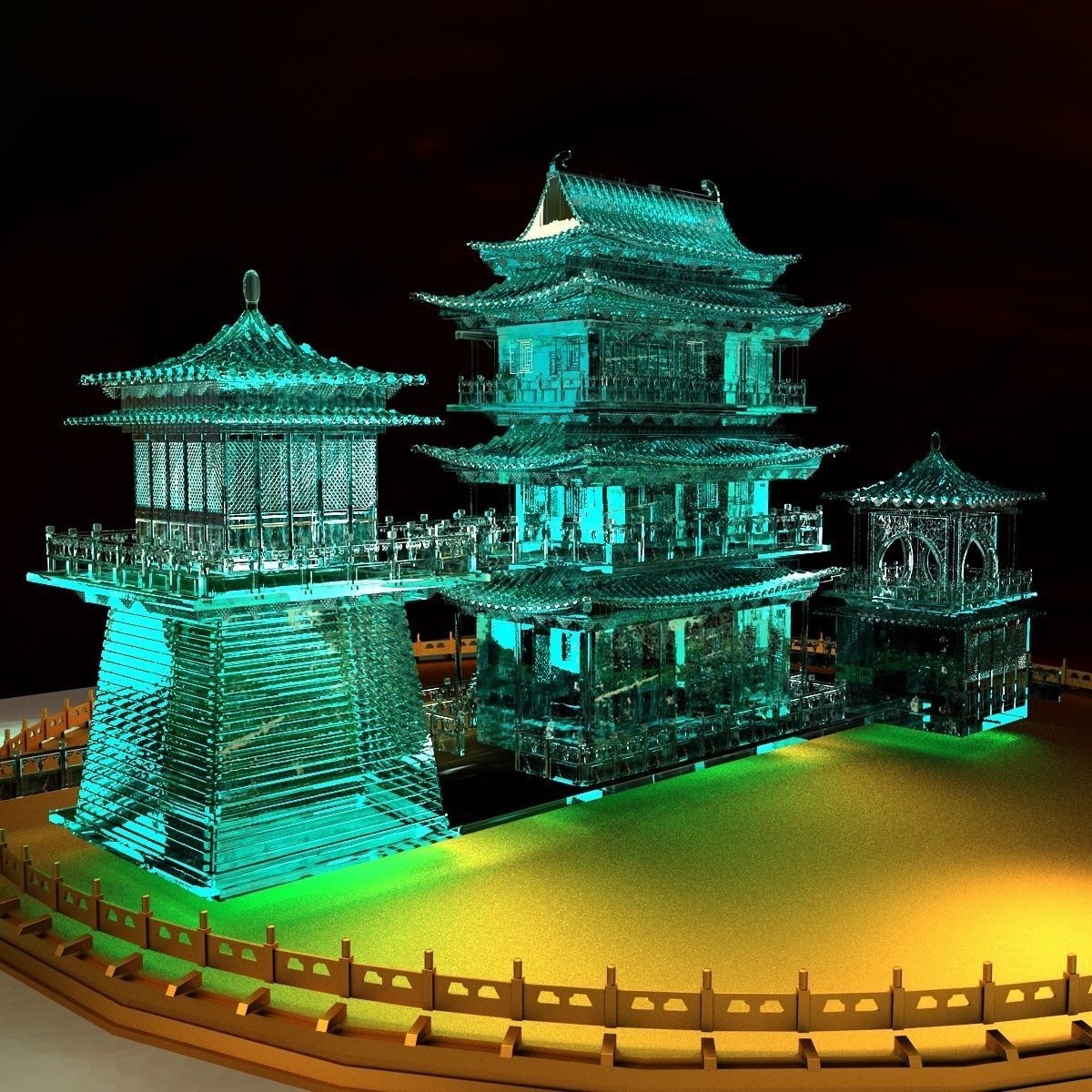 Chinese ancient icy sculpture Pavilion 3D model_4