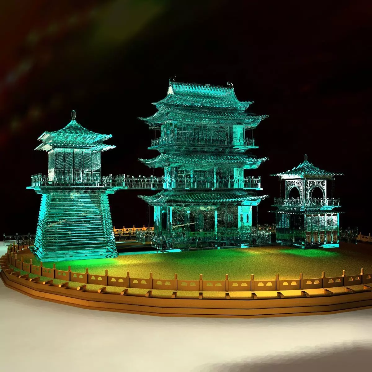 Chinese ancient icy sculpture Pavilion 3D model_0