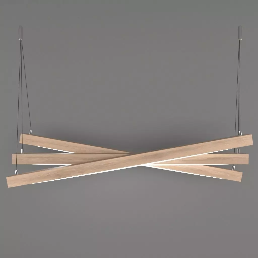 Light pendant with three wooden beams hanging from it Free low-poly 3D model