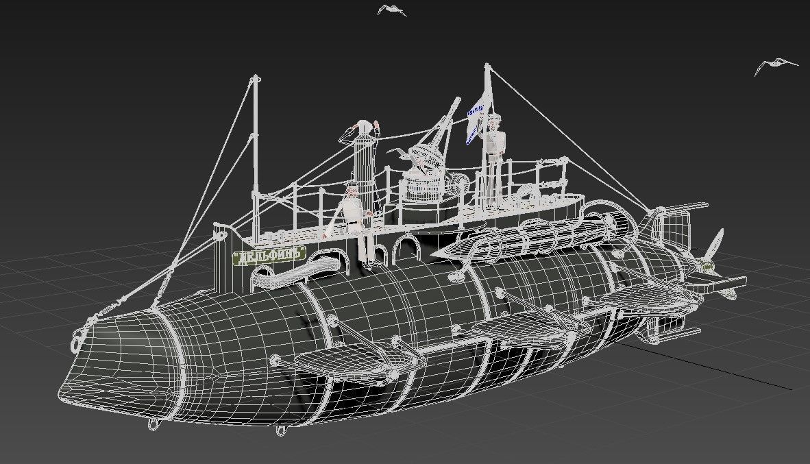 Submarine with sailors 3D model_7