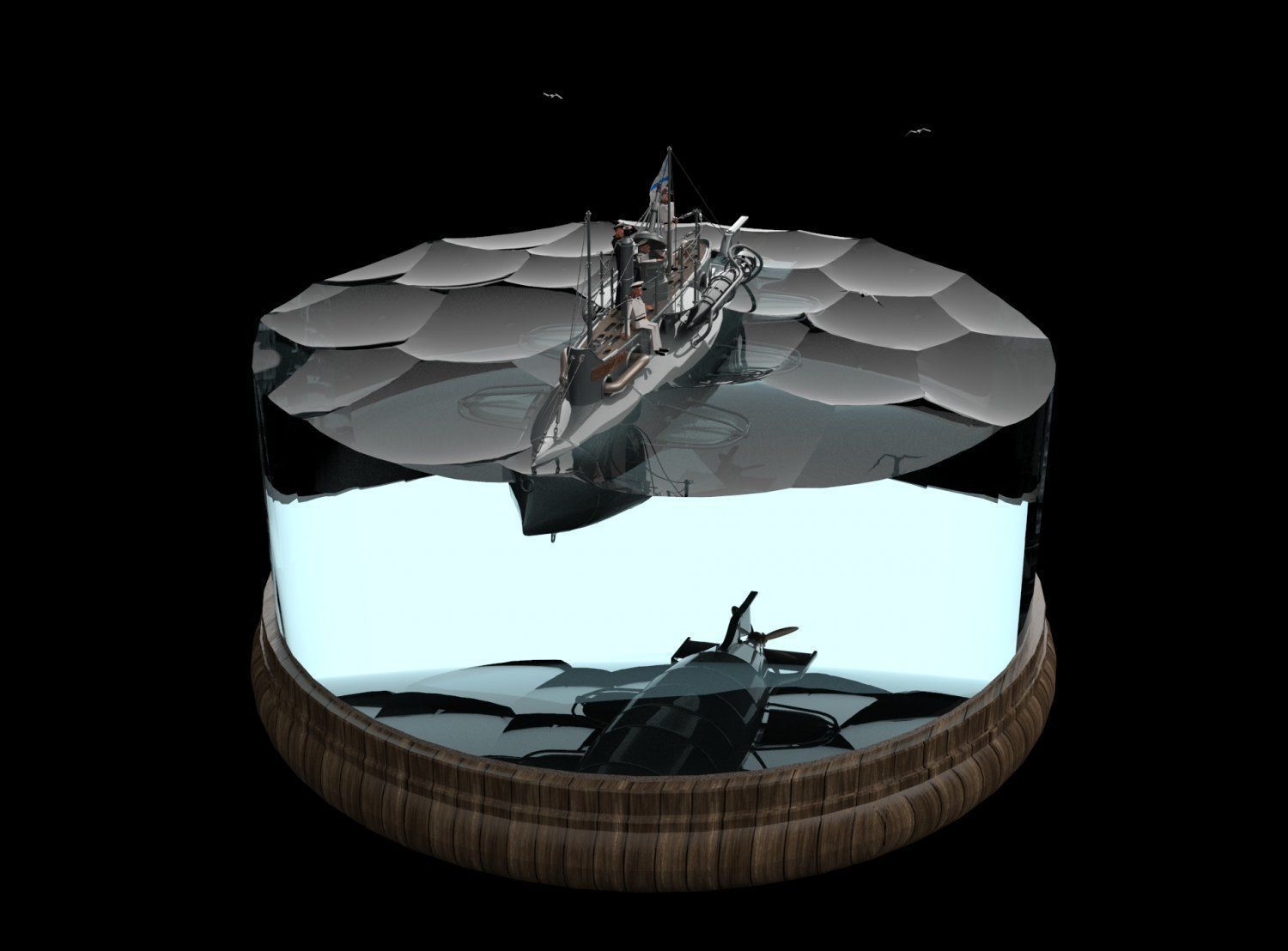 Submarine with sailors 3D model_2