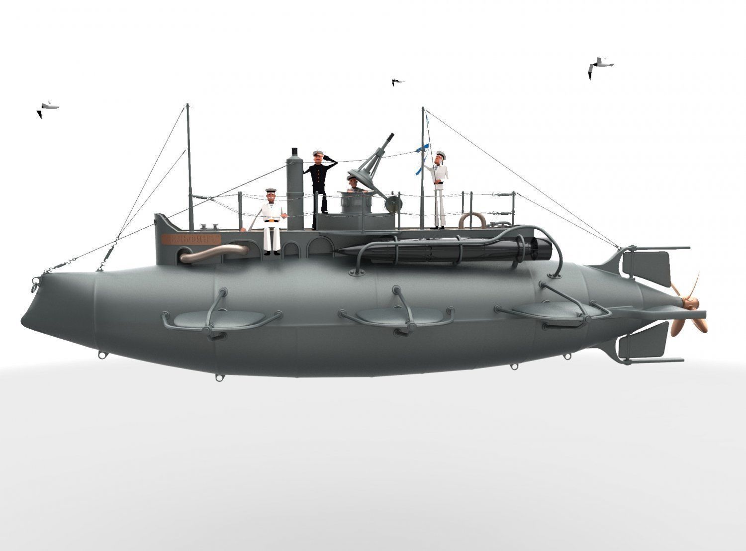 Submarine with sailors 3D model_11