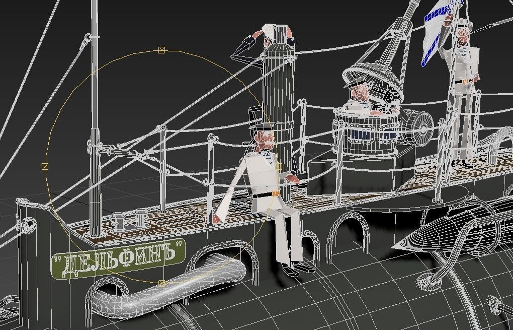 Submarine with sailors 3D model_5