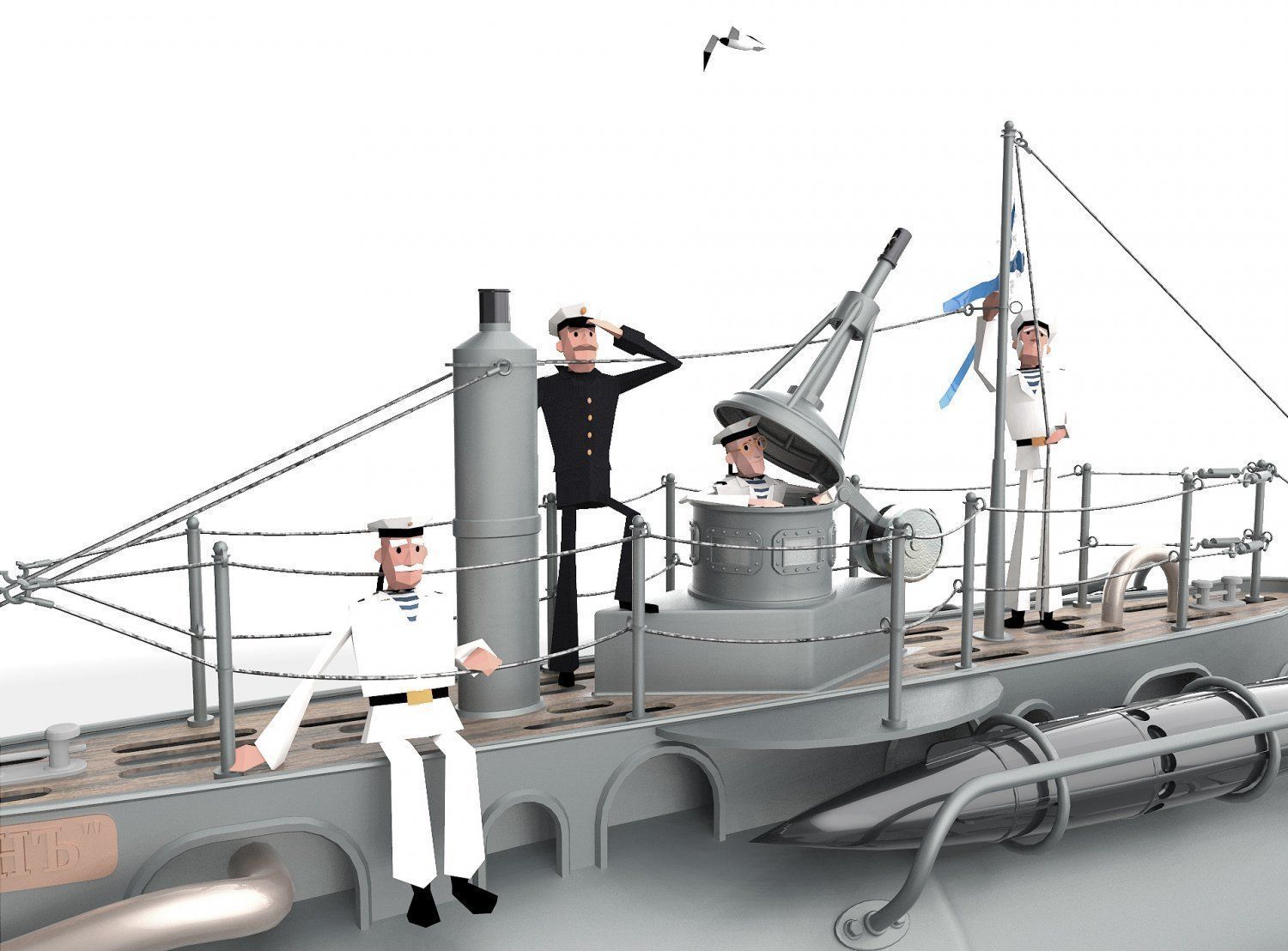 Submarine with sailors 3D model_6
