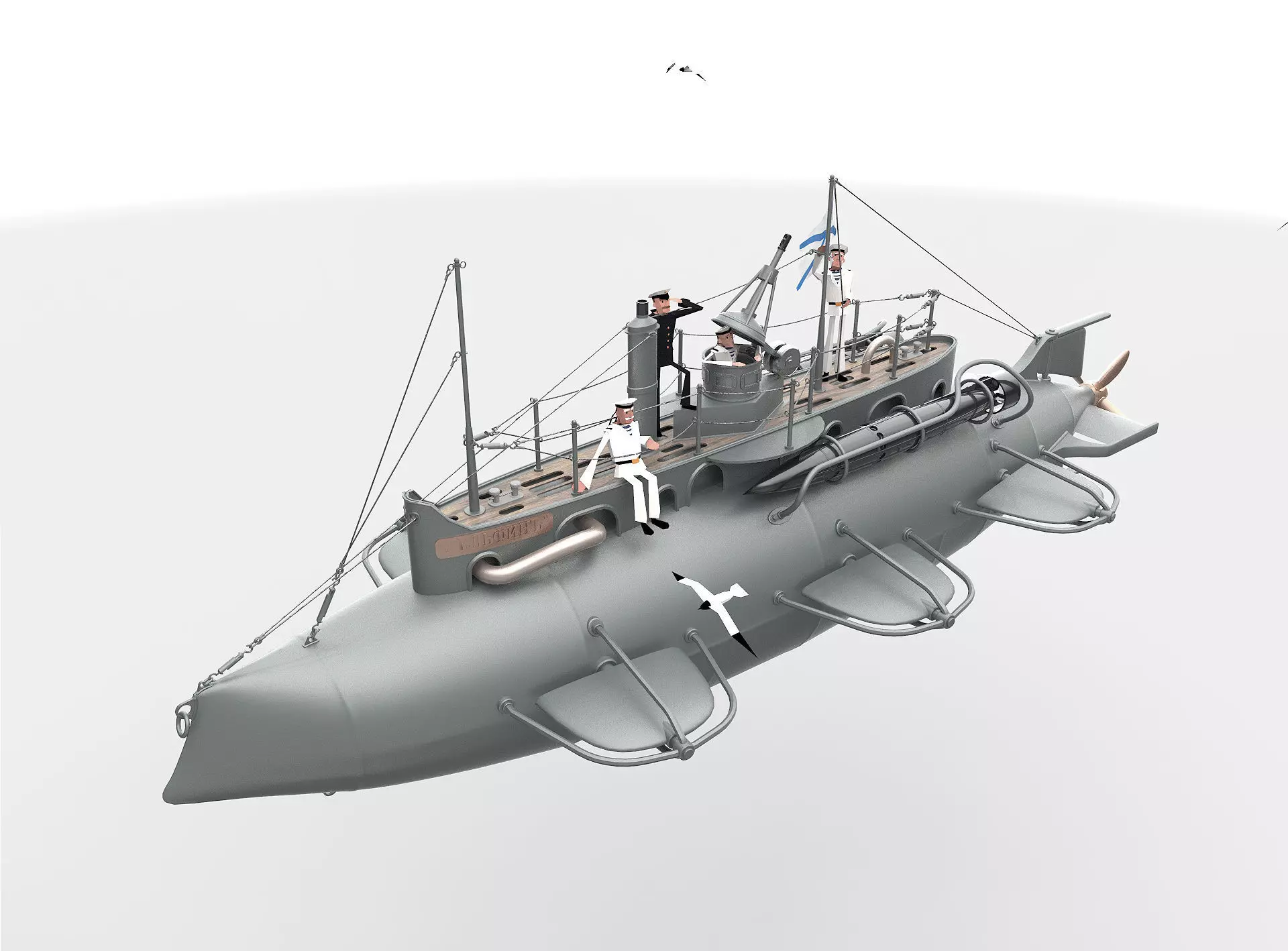 Submarine with sailors 3D model_0