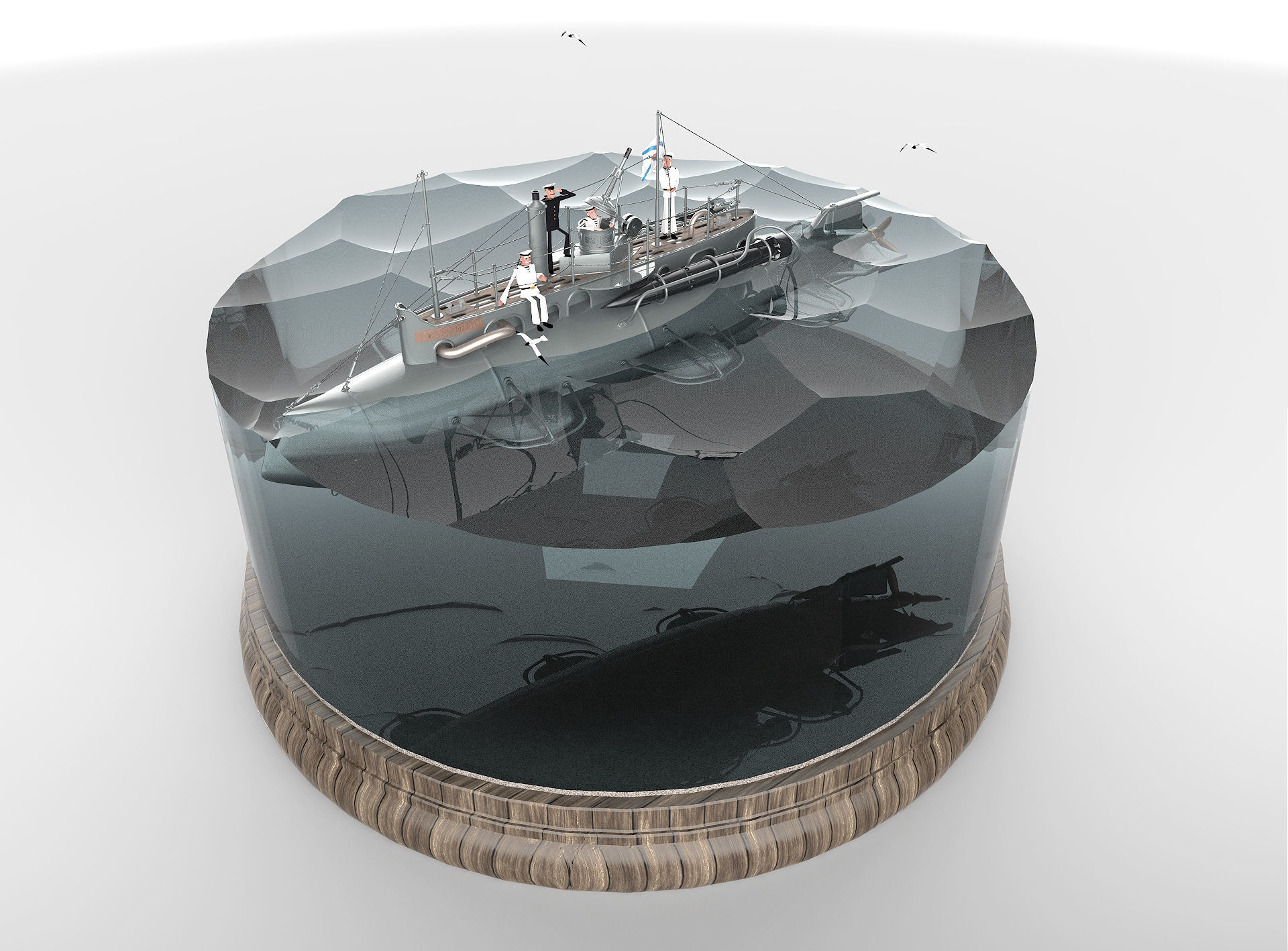 Submarine with sailors 3D model_1