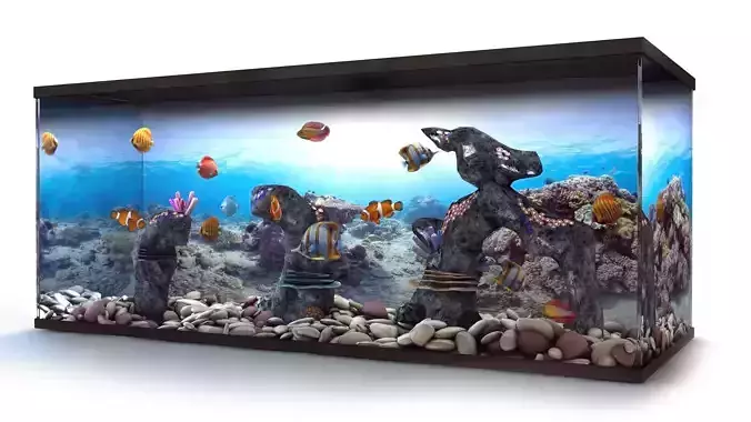 Aquarium with fish and rocks in it Low-poly 3D model