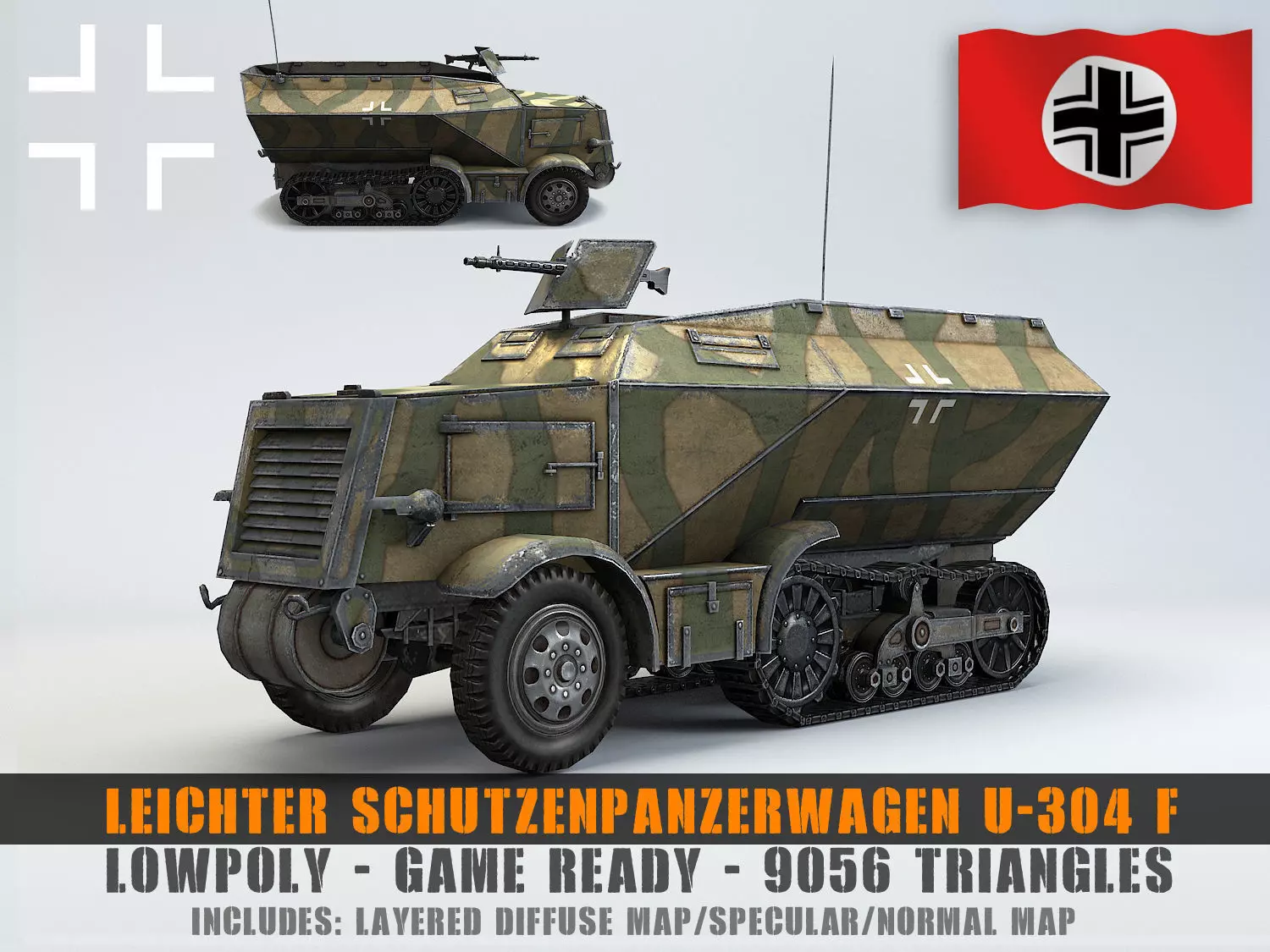 Low Poly U 304 F Leichter SchutzenPanzerWagen Low-poly 3D model_0