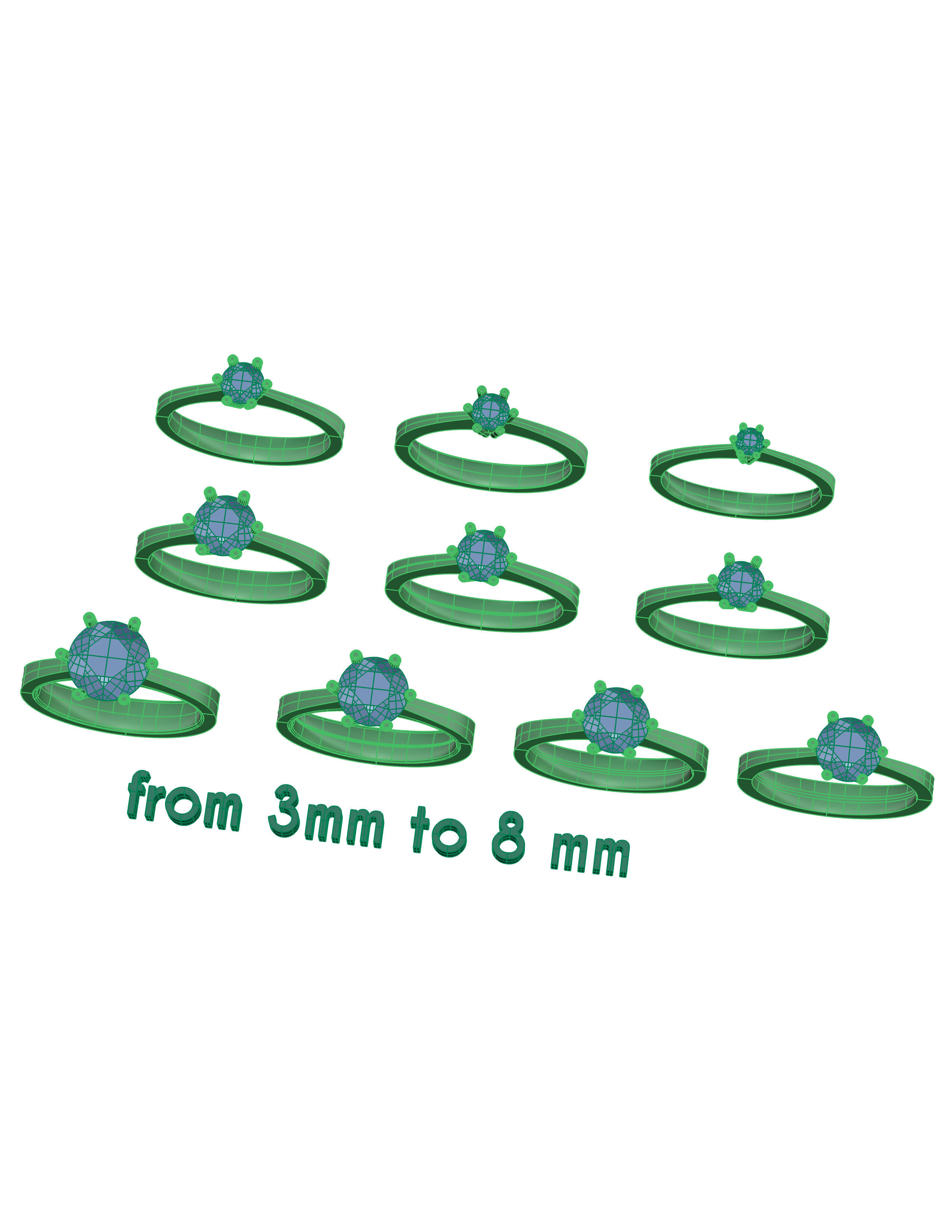 solitaire rings diamod gold or silver Stl 3D model_5