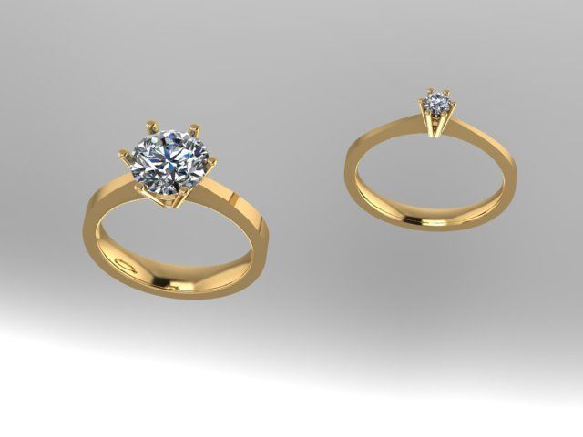 solitaire rings diamod gold or silver Stl 3D model_1