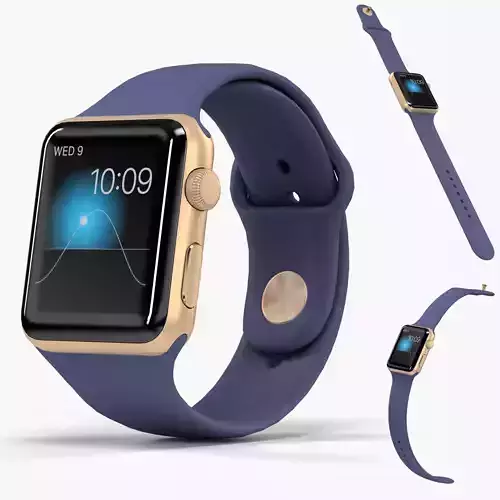 Apple Watch Gold Aluminum Case Midnight Blue Sport Band