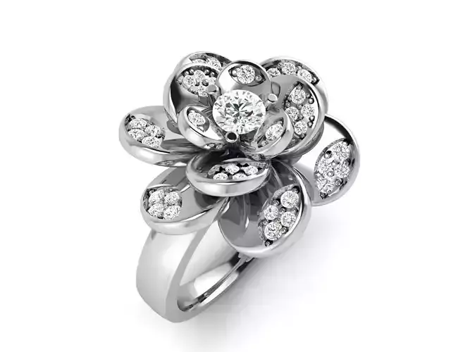 Women  Flower solitaire ring 3dm stl render detail 3D print 3D print model