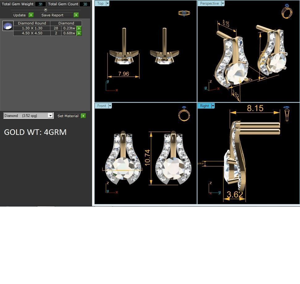 Women solitaire earrings 3dm stl render detail 3D print model 3D print model_6