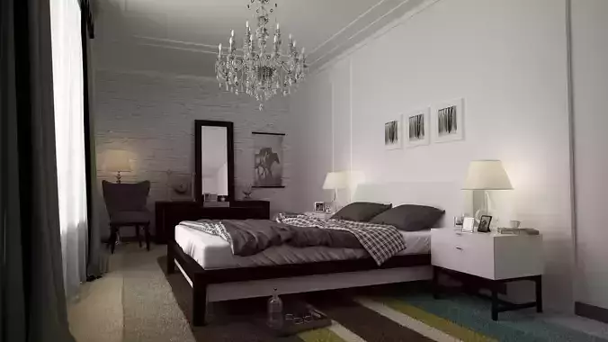 white bedroom  3D model