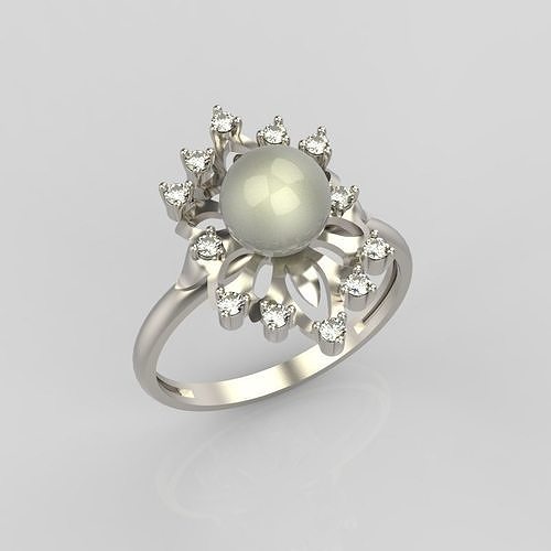 Women Ring with pearls and diamonds 3dm stl vintage 3D print model