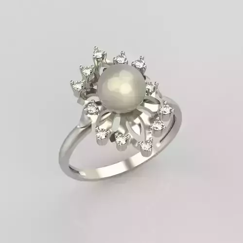 Women Ring with pearls and diamonds 3dm stl vintage 3D print model