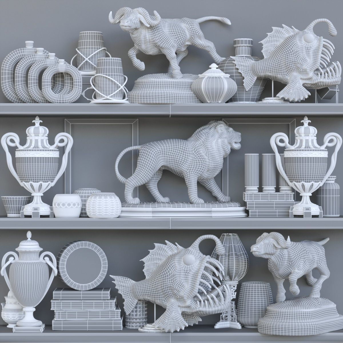 DekorSet decorative items on shelf 3D model_1