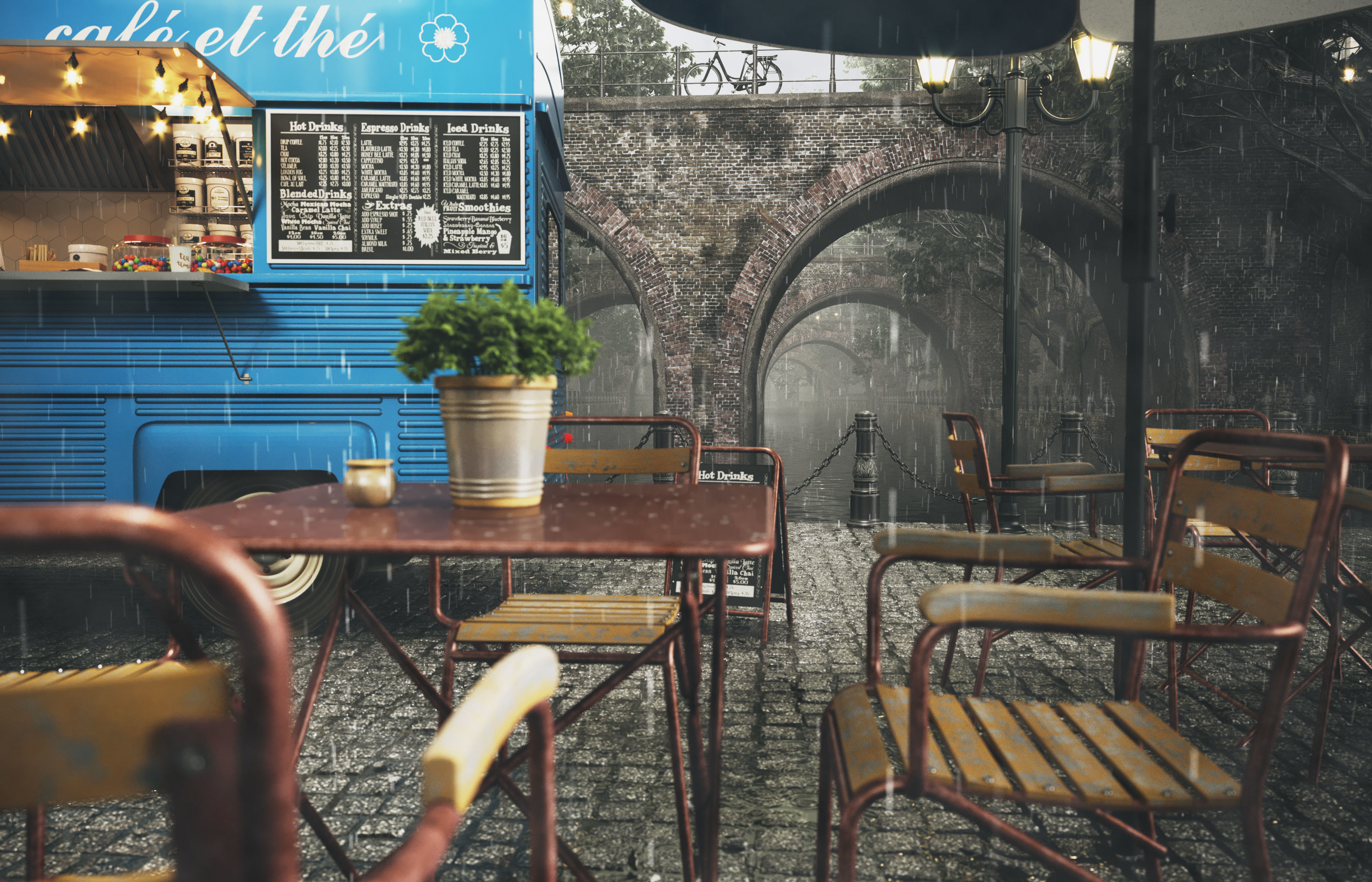 Set street cafe 3D model_5