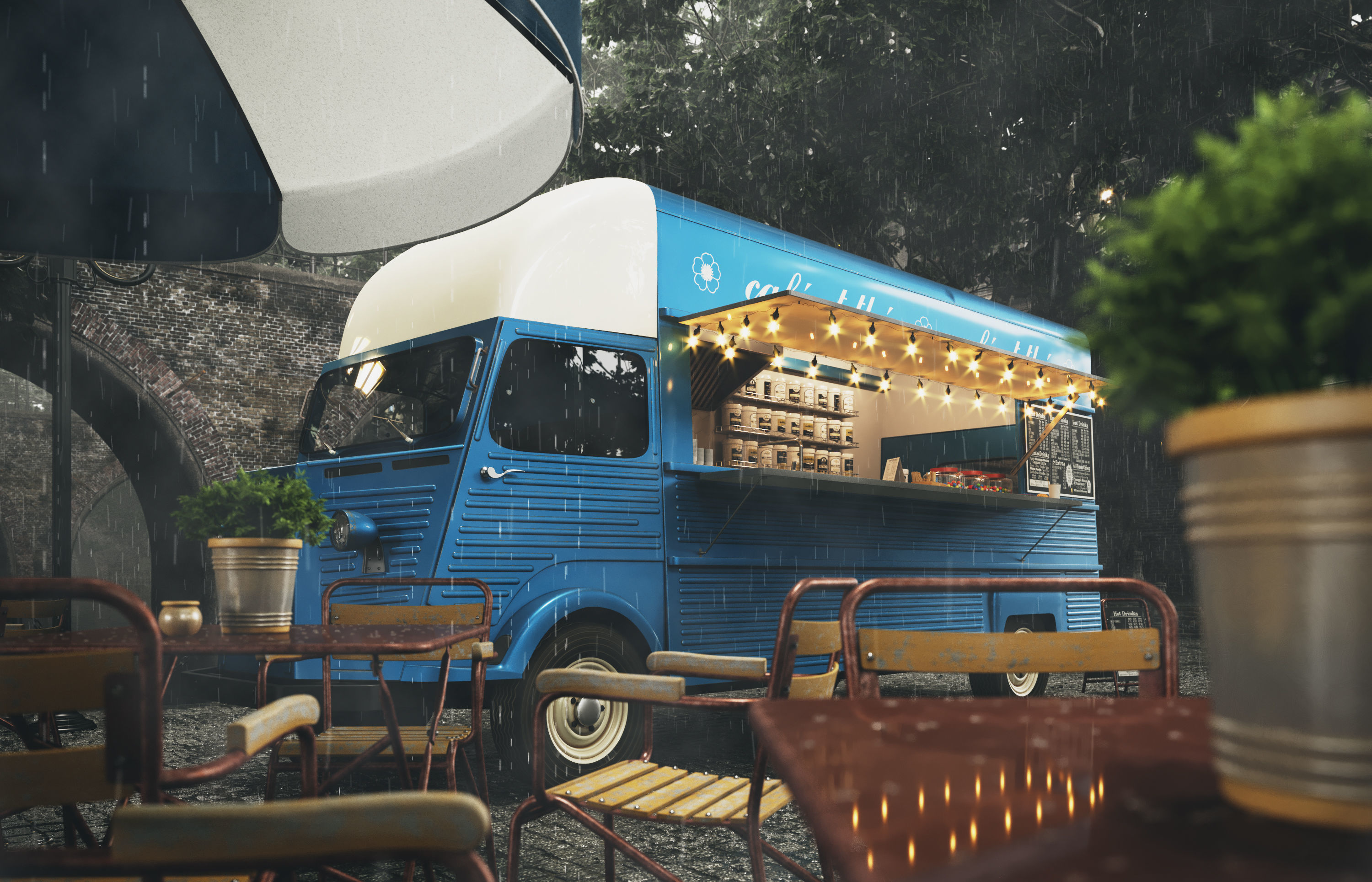 Set street cafe 3D model_4