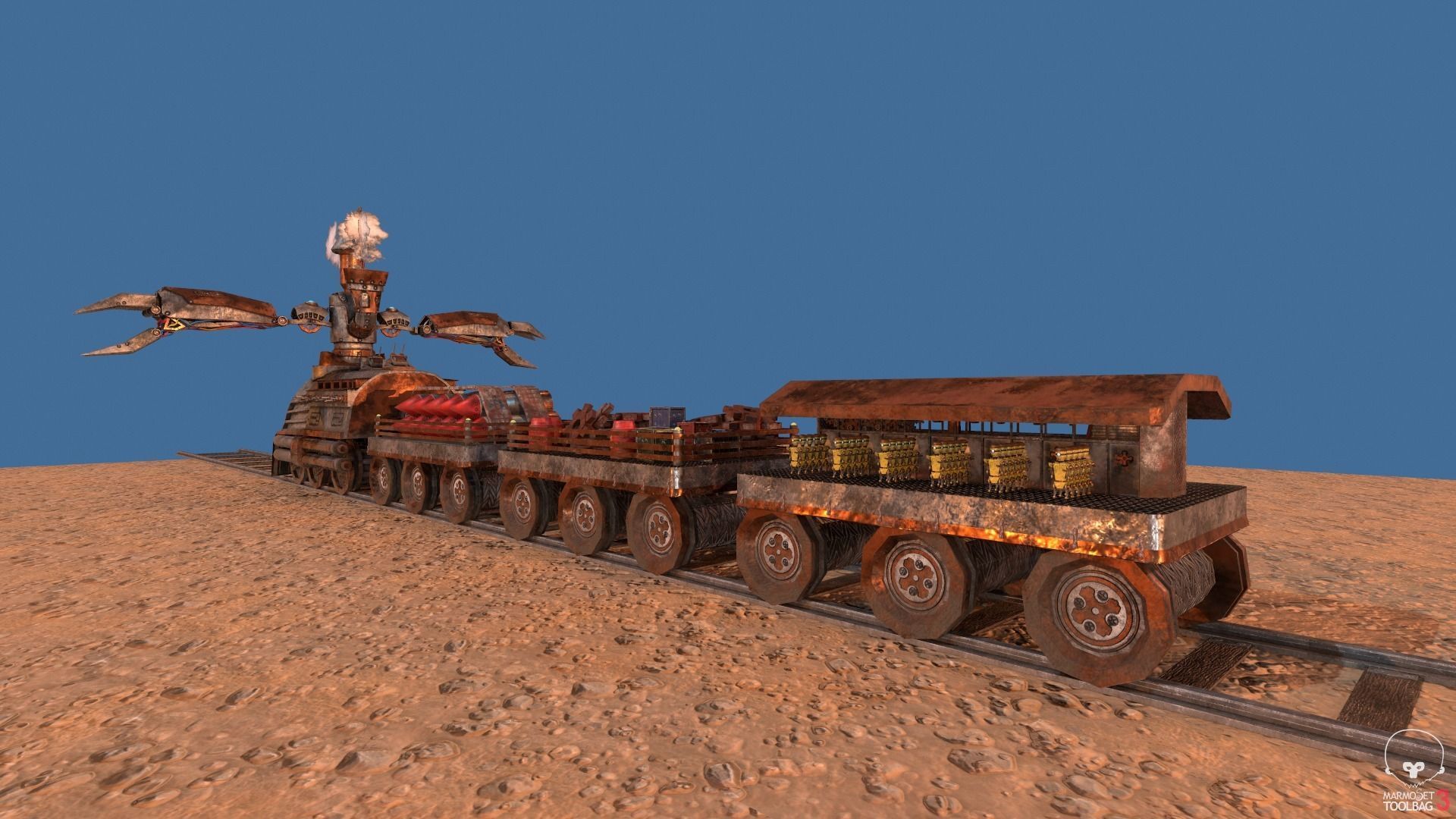Steampunk Battle Robot Train Low-poly 3D model_4