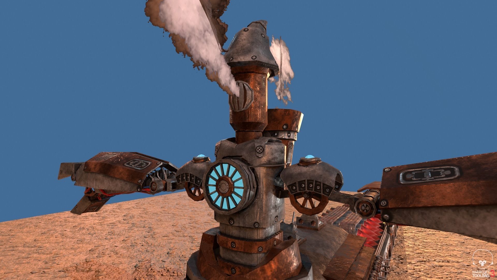 Steampunk Battle Robot Train Low-poly 3D model_9