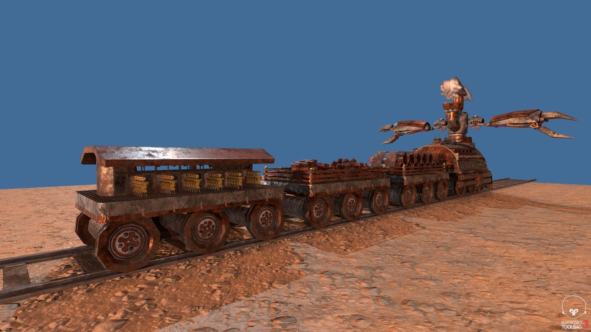 Steampunk Battle Robot Train Low-poly 3D model_6