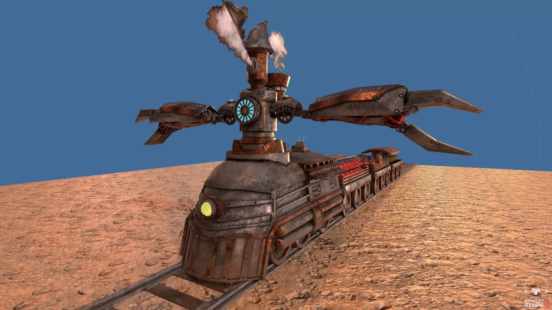 Steampunk Battle Robot Train Low-poly 3D model_0