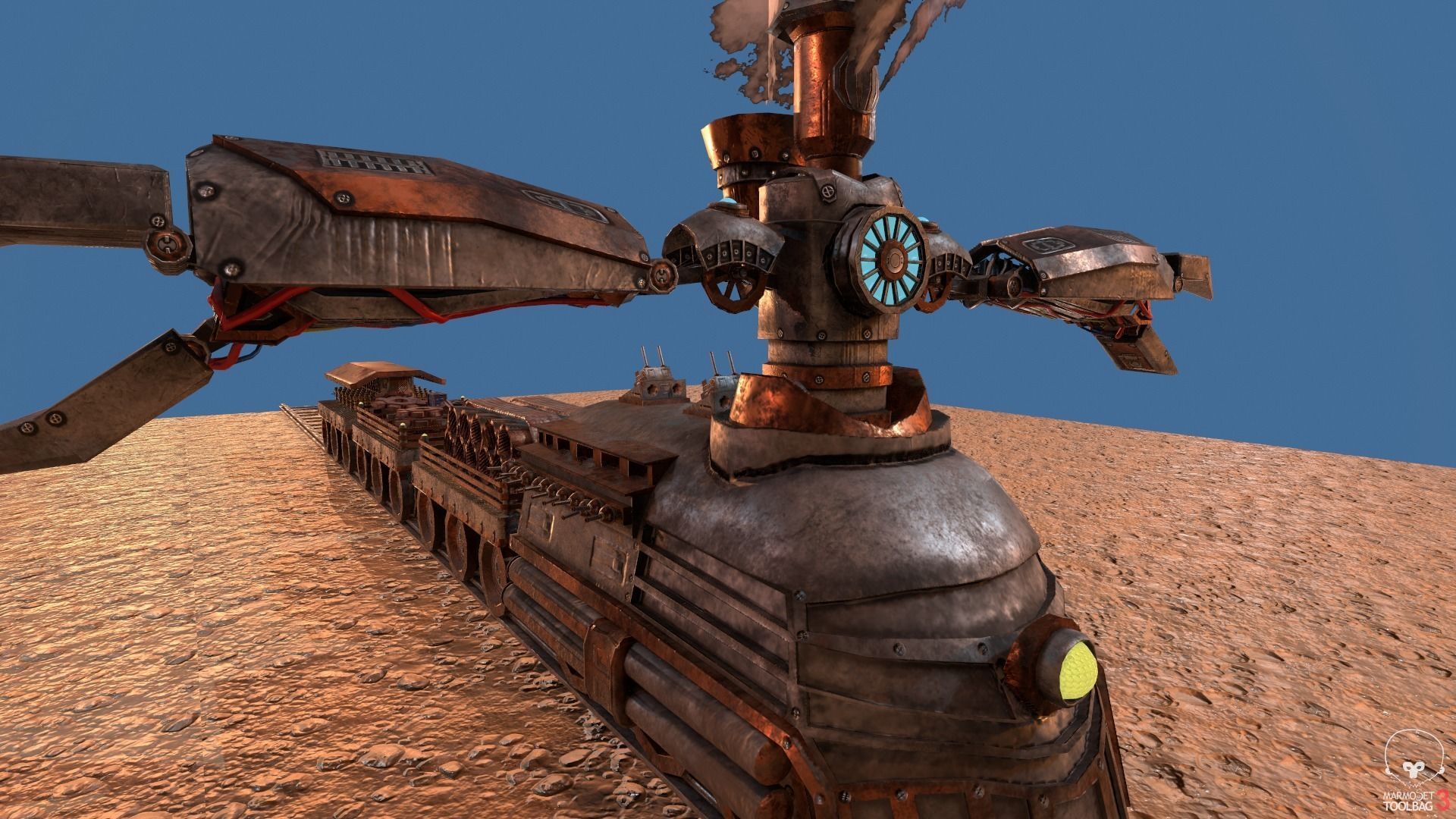 Steampunk Battle Robot Train Low-poly 3D model_8