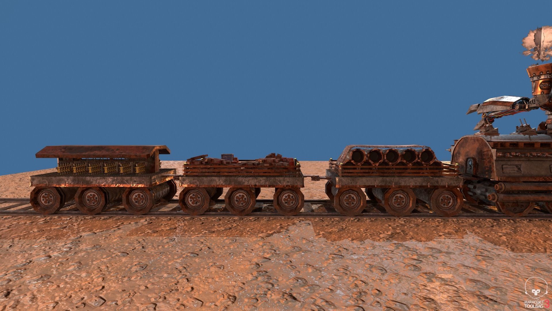 Steampunk Battle Robot Train Low-poly 3D model_7