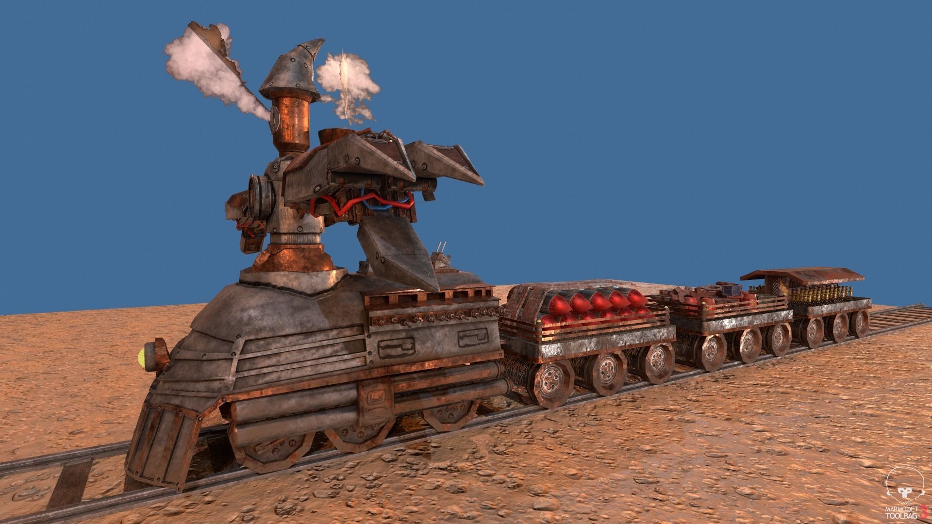 Steampunk Battle Robot Train Low-poly 3D model_2