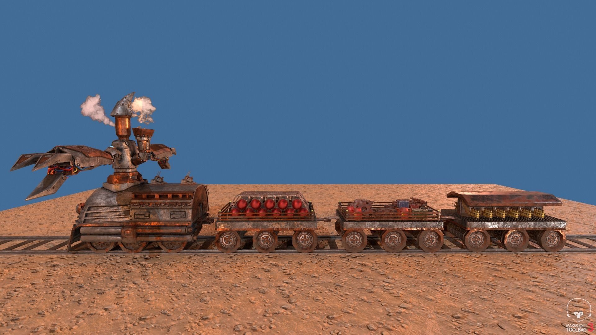 Steampunk Battle Robot Train Low-poly 3D model_3