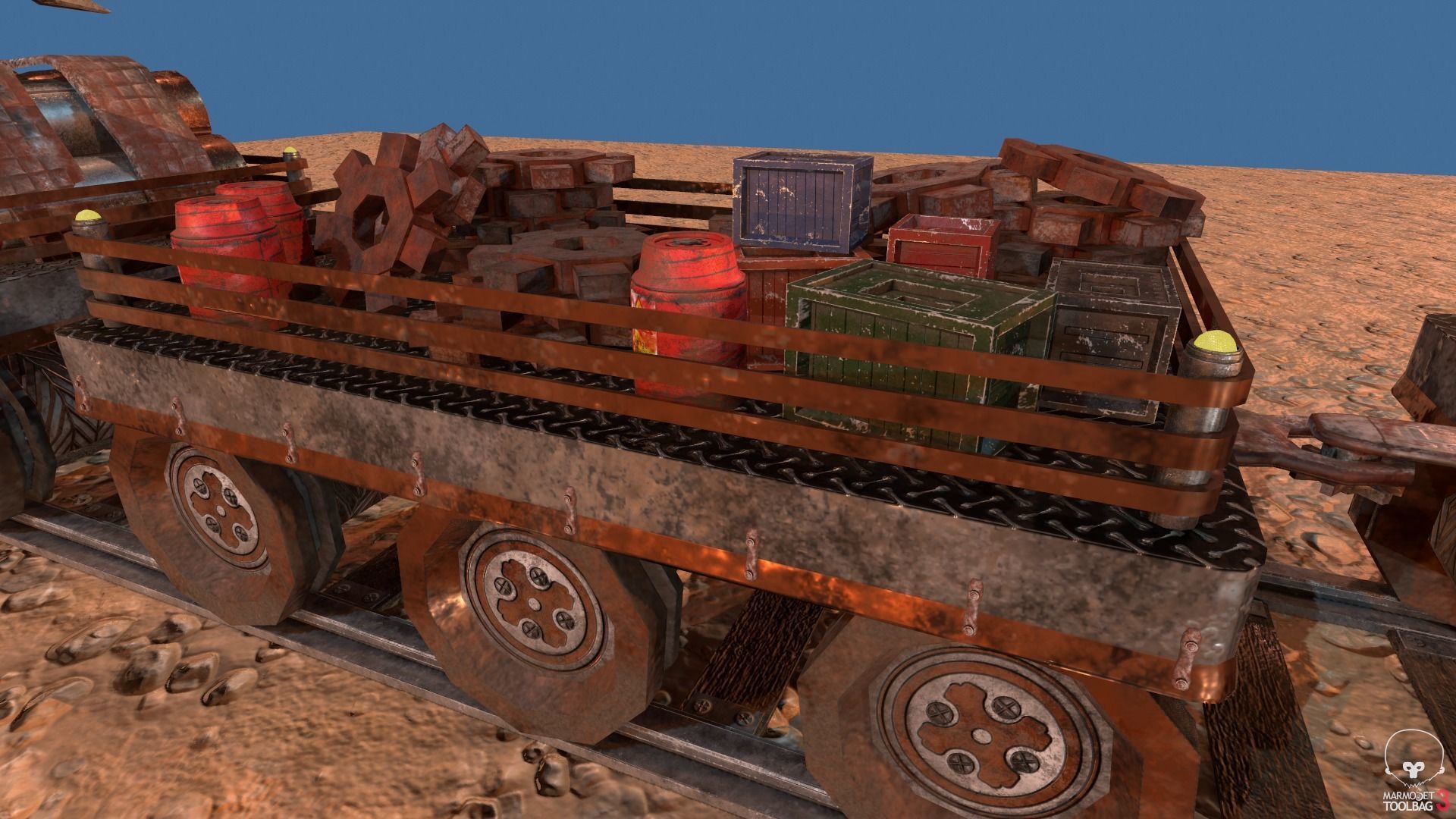 Steampunk Battle Robot Train Low-poly 3D model_13