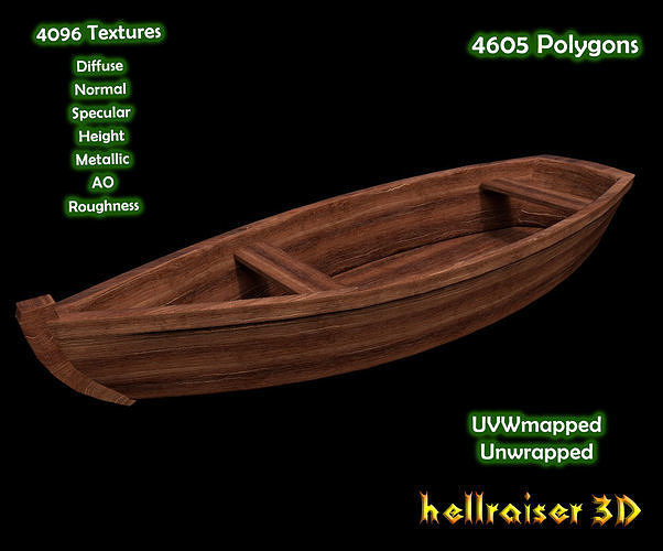 Rowing Boat - PBR - Textured Low-poly 3D model