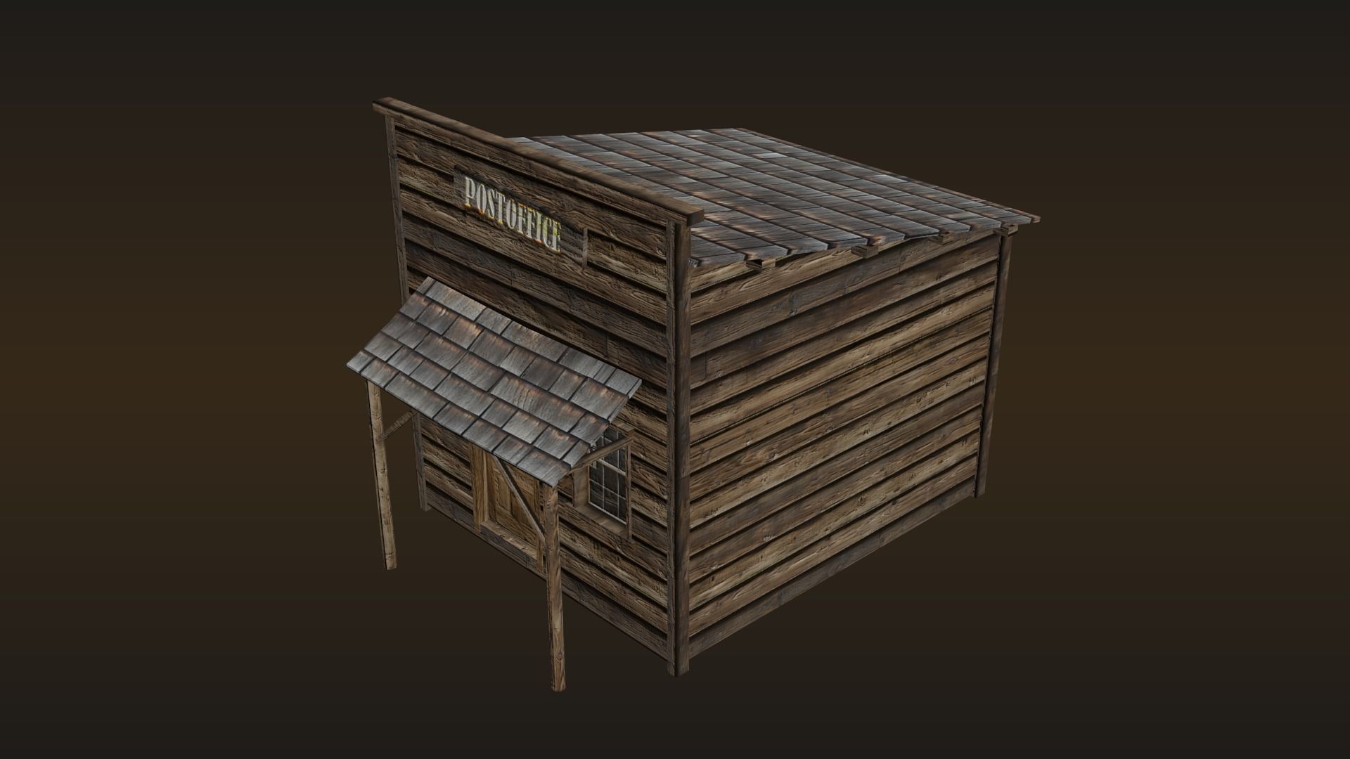 Western post office building Low-poly 3D model_6
