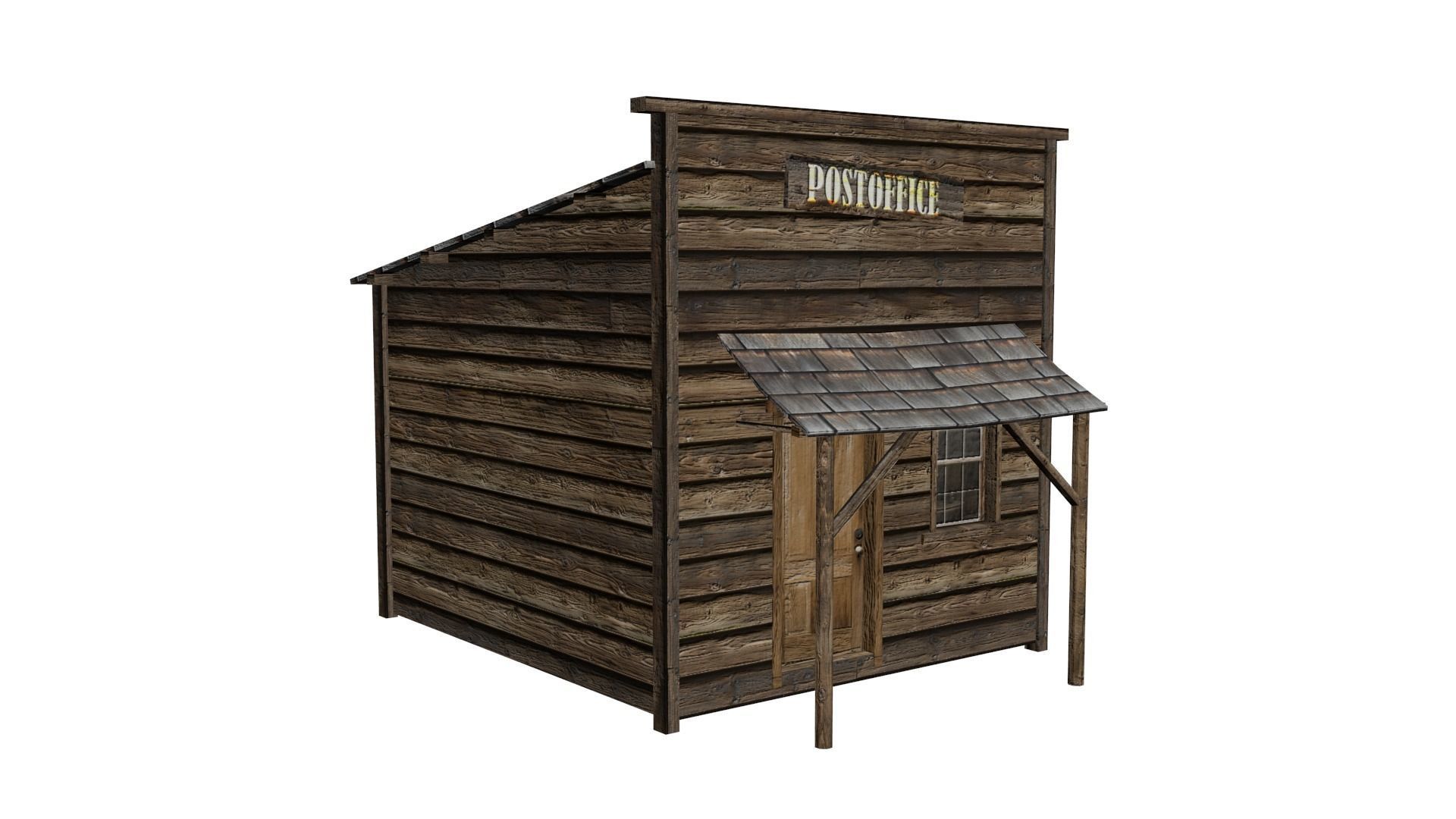 Western post office building Low-poly 3D model_8
