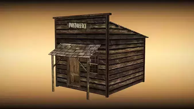 Western post office building Low-poly 3D model