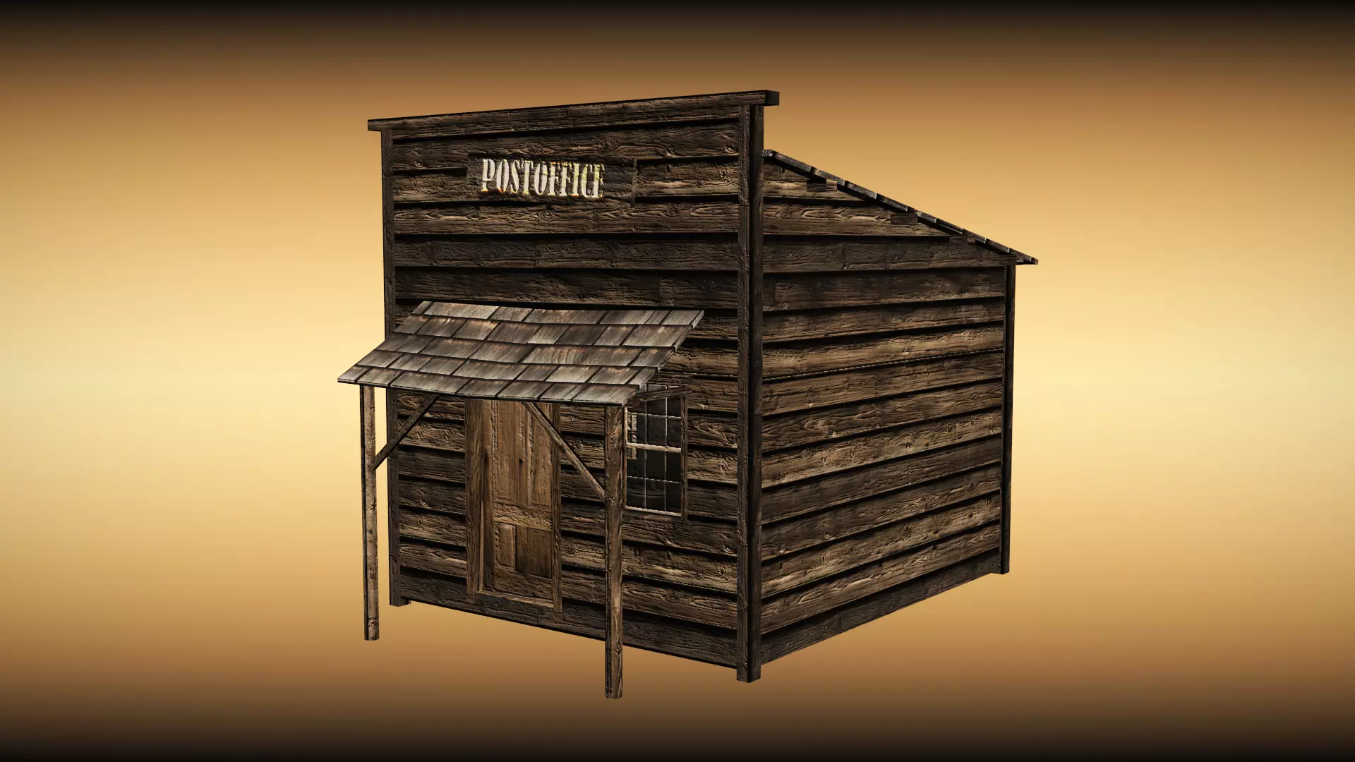 Western post office building Low-poly 3D model_0