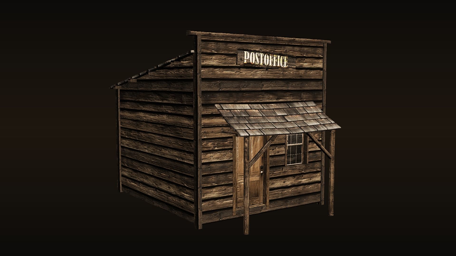 Western post office building Low-poly 3D model_1