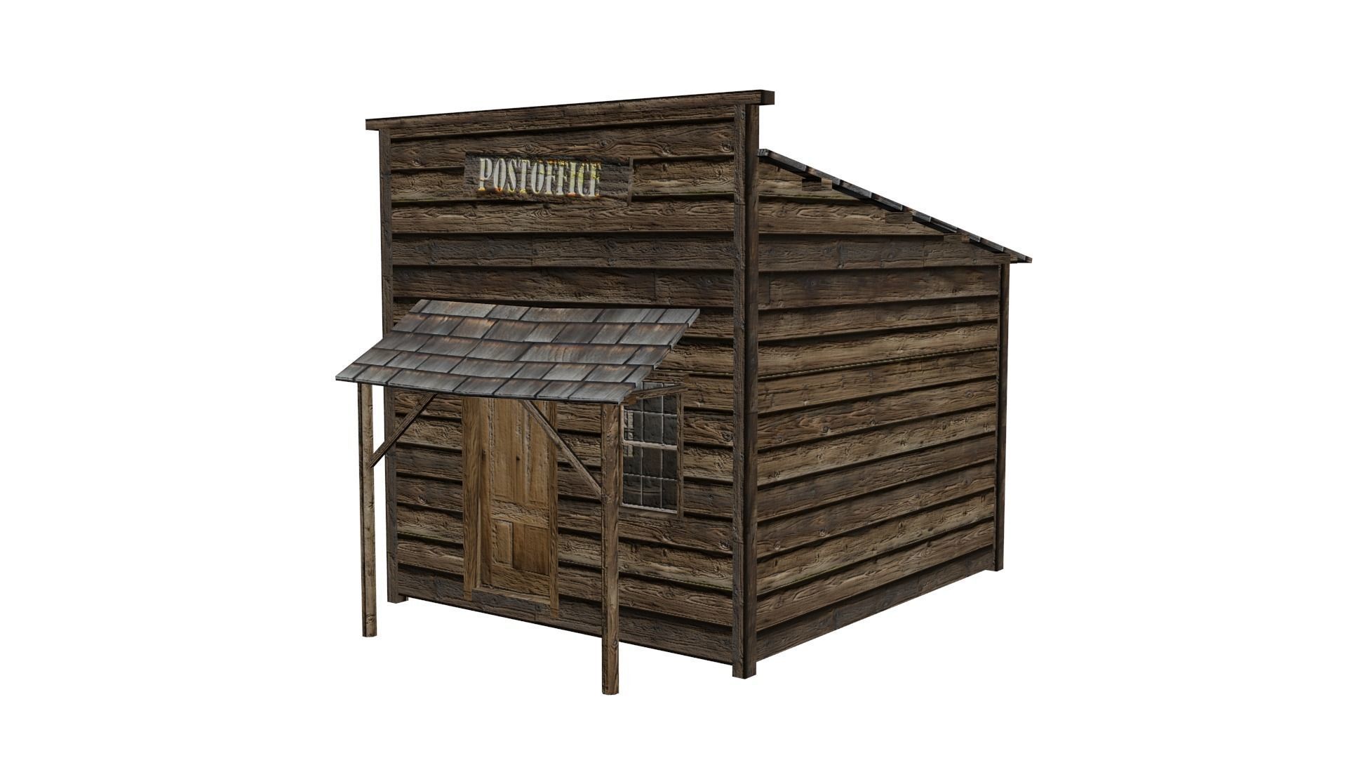 Western post office building Low-poly 3D model_7